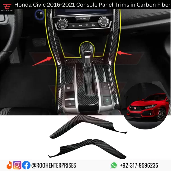 Buy Honda Civic X Console Panel Trims In Carbon Fiber 2016-2021 | Roohe Enterprises