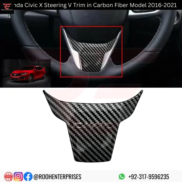 Buy Honda Civic X Steering V Trim In Carbon Fiber for Model 2016-2021 | Roohe Enterprises