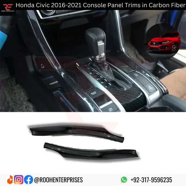 Buy Honda Civic X Console Panel Trims In Carbon Fiber 2016-2021 | Roohe Enterprises