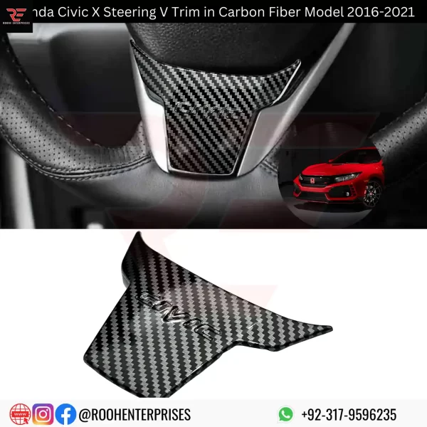 Buy Honda Civic X Steering V Trim In Carbon Fiber for Model 2016-2021 | Roohe Enterprises