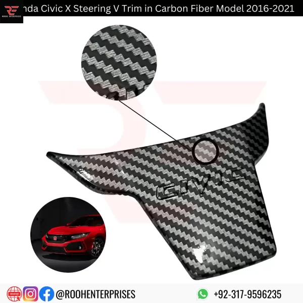 Buy Honda Civic X Steering V Trim In Carbon Fiber for Model 2016-2021 | Roohe Enterprises